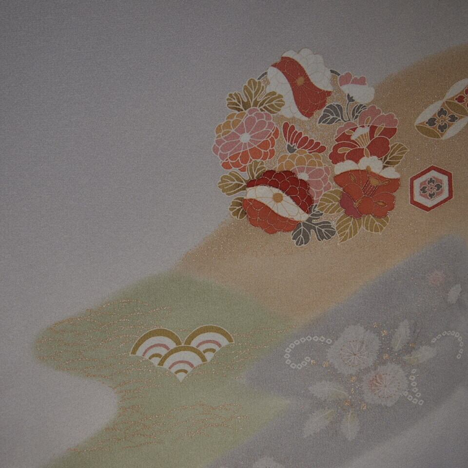 付下】薄い水色に波間と花薬玉模様の着物 | Pay ID