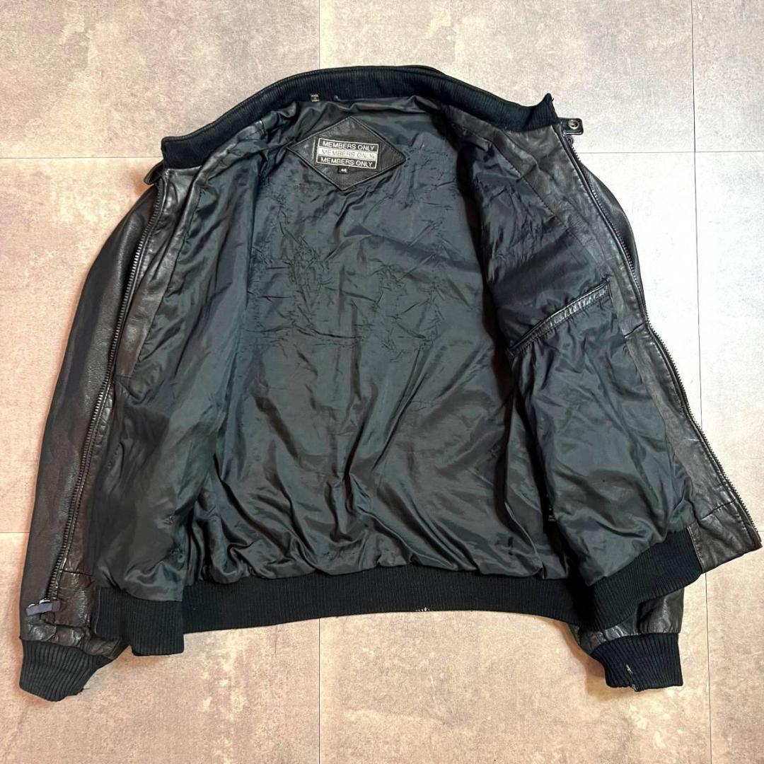 80's～90's Members Only Iconic Racing Leather Jacket in Black 46 