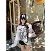 VINTAGE ストリート 目プリントワッフル ロングTシャツ T1852