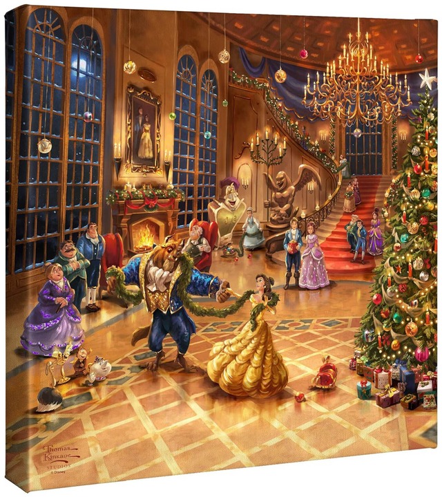 ディズニー絵画 美女と野獣/クリスマス セレブレーション  展示用フック付 キャンバスジークレ