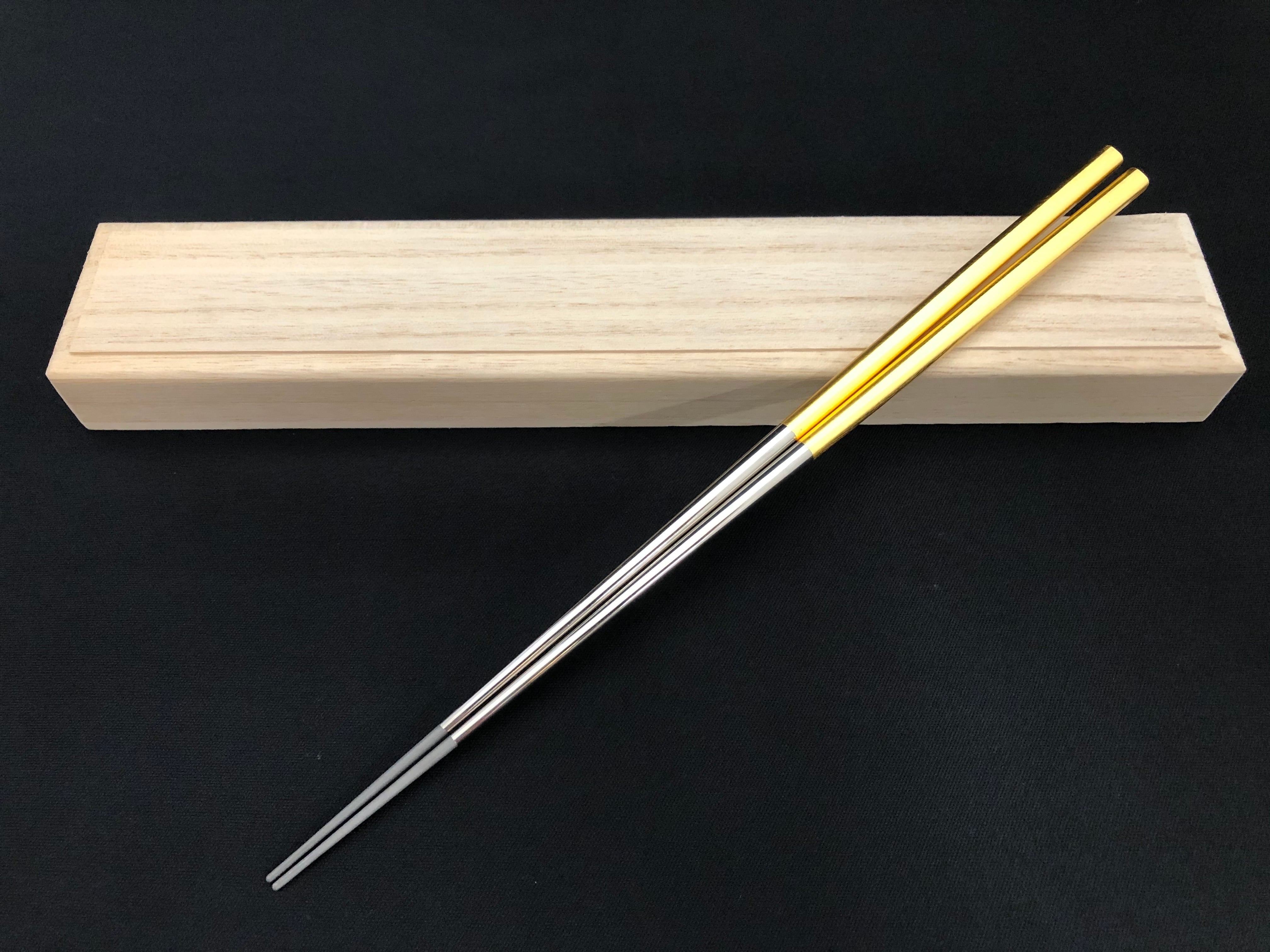日本製 チタン箸（24K金箔）つや有り【桐箱入り】【贈り物に最適