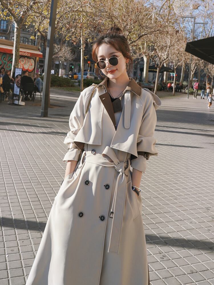 バイカラートレンチコート アウター コート ロング ロング丈 袖あり