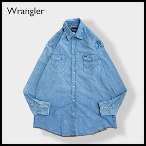 【Wrangler】ウエスタンデニムシャツ デニムシャツ ウエスタンシャツ ショルダーヨーク フラップポケット XLT 長身 ビッグシルエット ラングラー 胸パッチ us古着