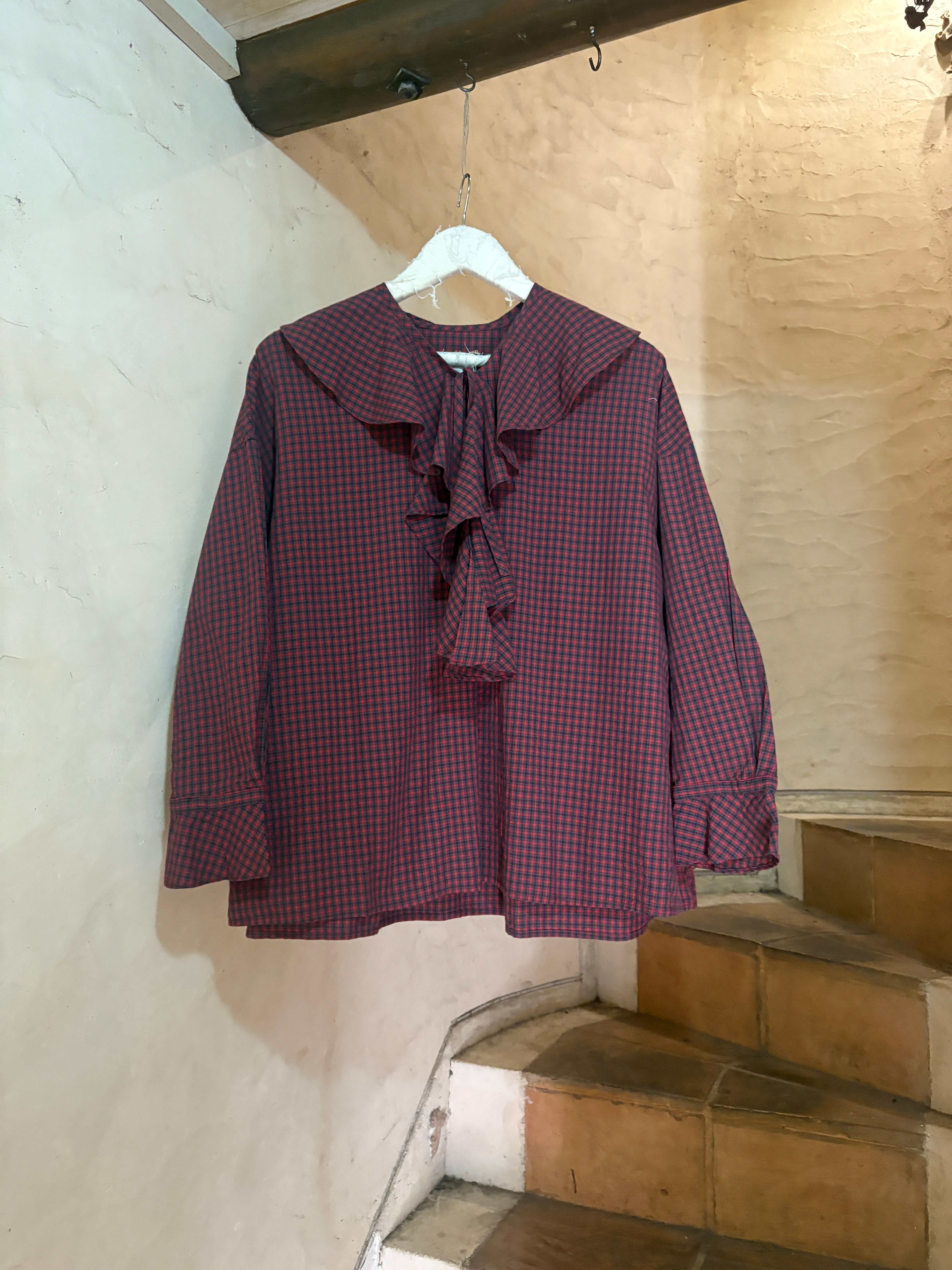 ROBE de PEAU | 2-WAY FRILL COLLAR BLOUSE-red check