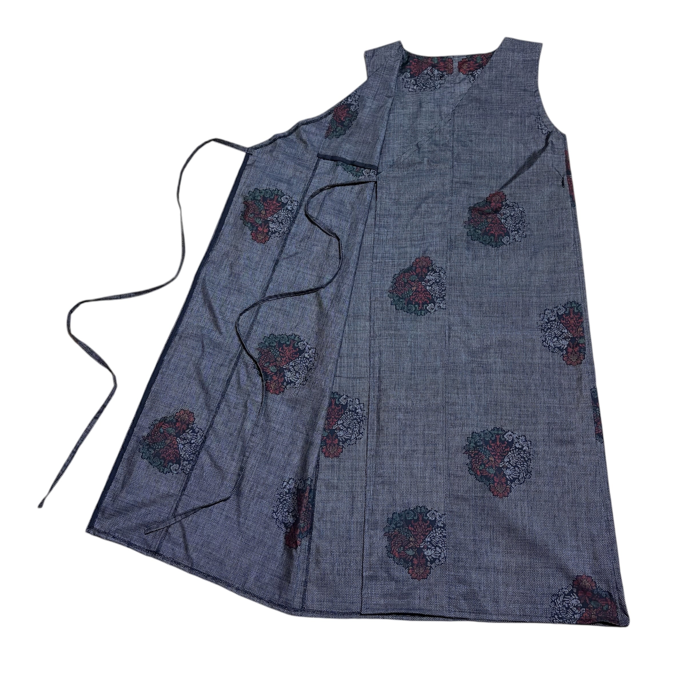 本場大島紬 着物リメイク カシュクールワンピース 向かい鳥文様 左右