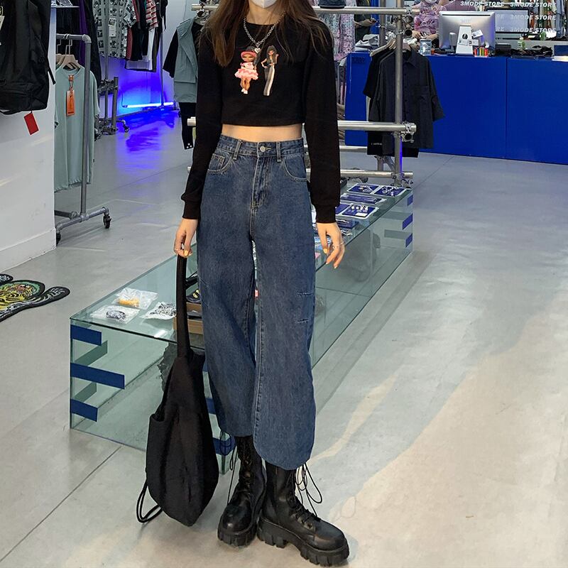 ハイウエストジーンズの女性のデザインセンスのバージョン2020年初秋新しいワイドレッグルーズフィットパンツ+白いシャツ クレセントシティ63166338590