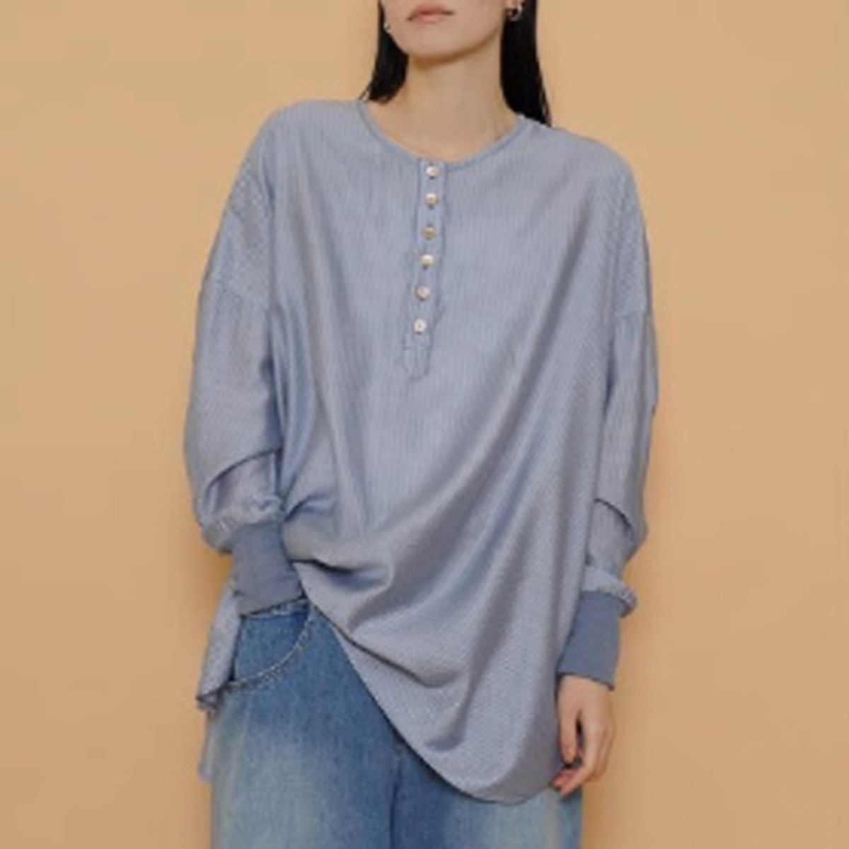 CYAN TOKYO | ストライプヘンリーリブブラウス | F・O・B STORE
