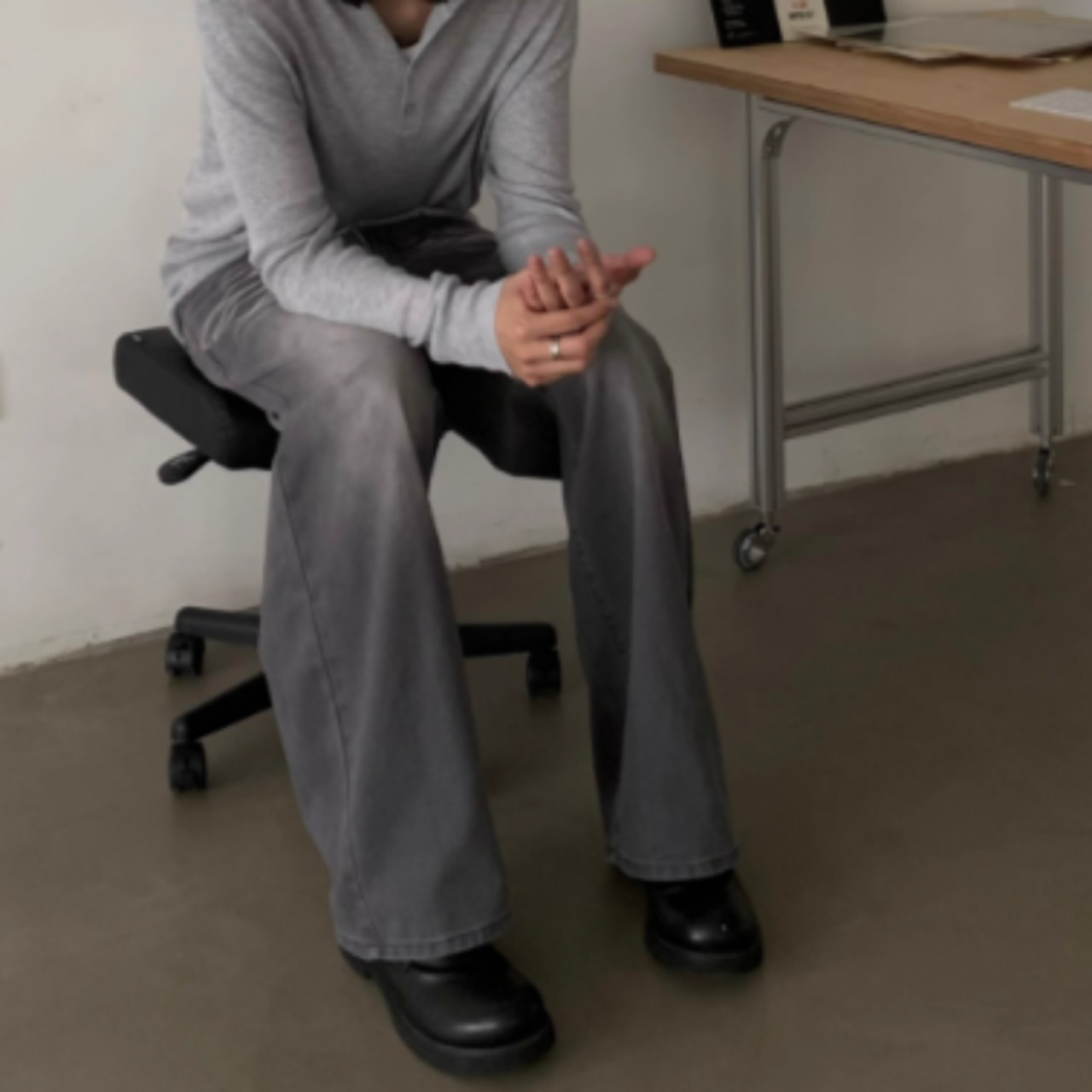 ヘンリーネックベーシックニット　0874