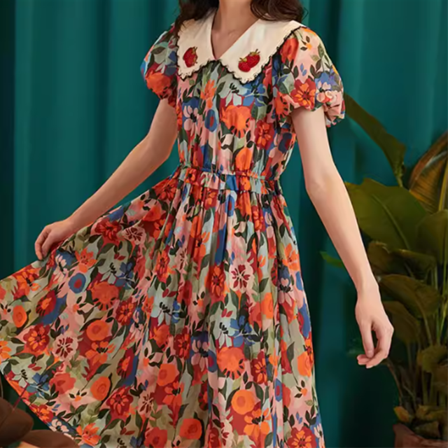 【JUNGLE ME】レトロフラワープリントワンピース　10848