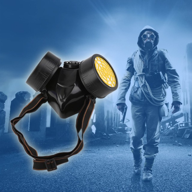 黒ガスマスク緊急サバイバル安全呼吸ガスマスクアンチダストレスピレーターと 2 デュアル保護フィルター