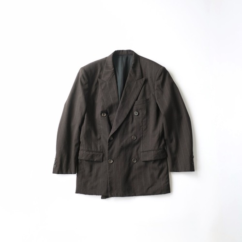 【ISSEY MIYAKE】80's Double Breasted Pinstripe Tailored Jacket Brown M Made in Japan