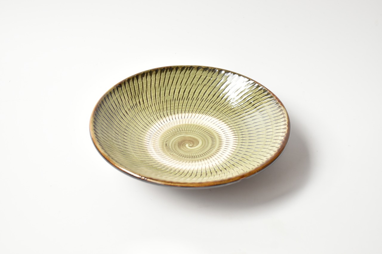 <Sold Out> 小鹿田焼 / 黒木昌伸窯 : 6寸皿 青 とびかんな