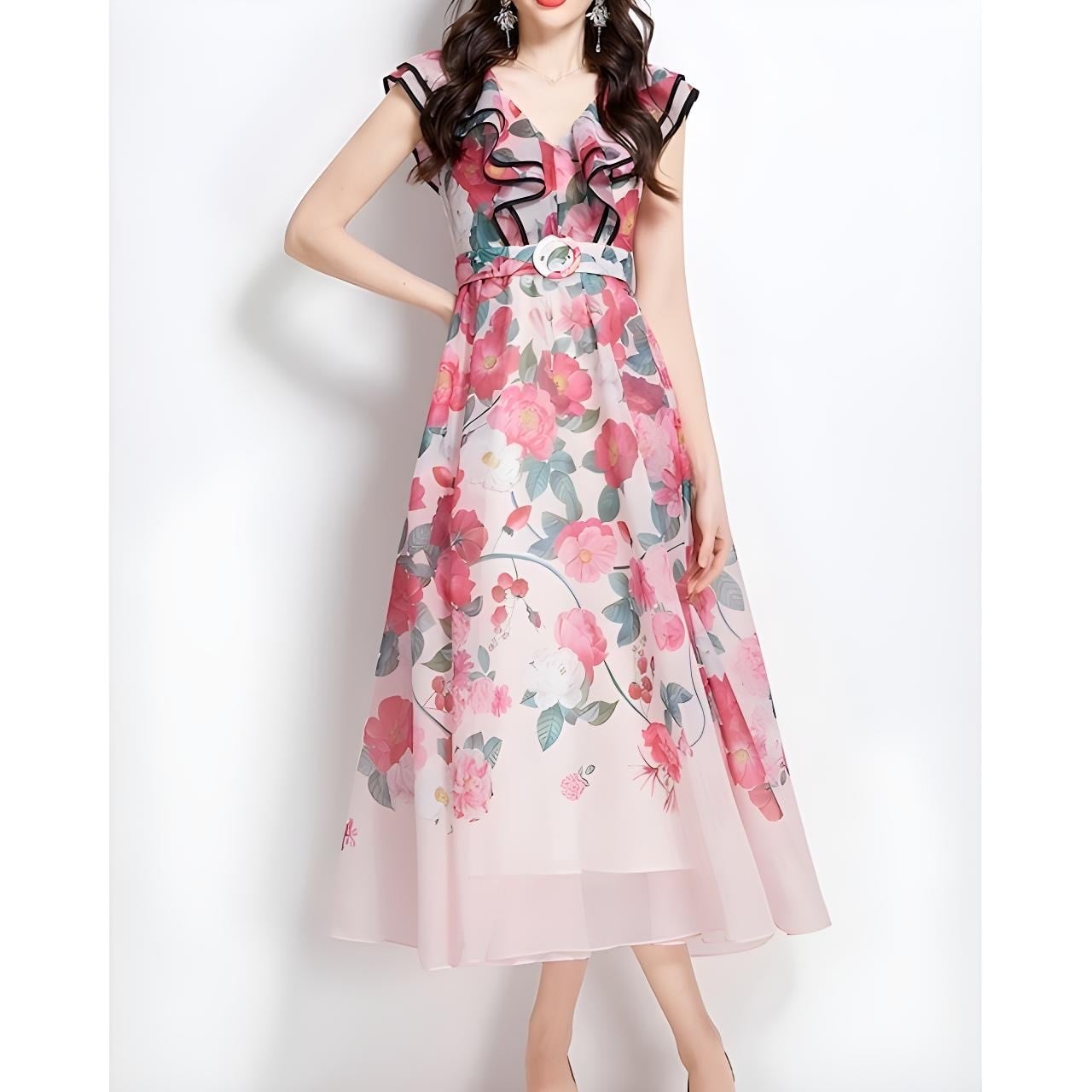 フローラルフリルベルトワンピース L1883