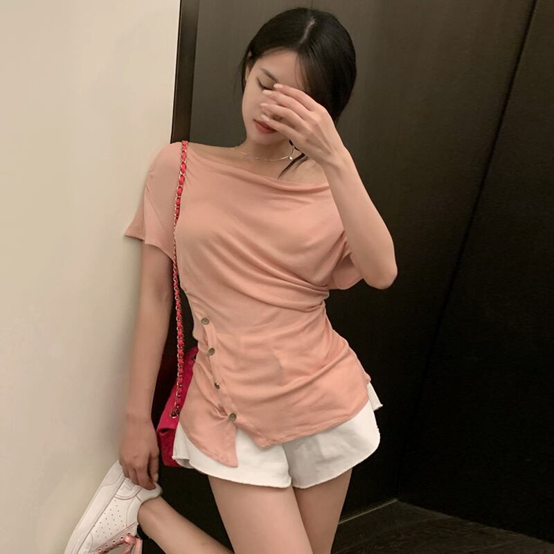 Tシャツ レディースカラースリムトップス ハンチェンe96260622480