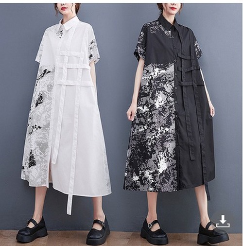 【春夏新作】ファッションワンピース♪ブラック/ホワイト2色展開◆#sedmmf-229997