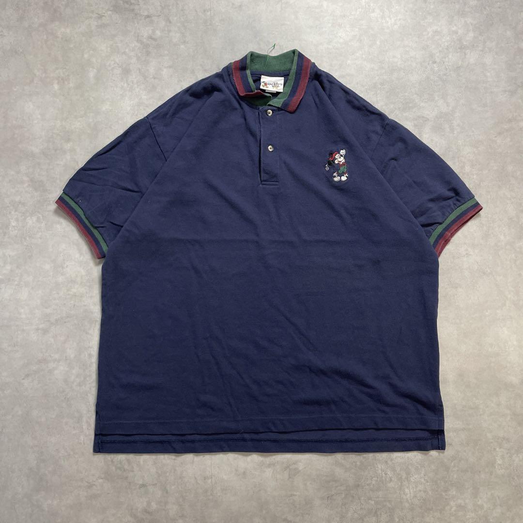 90s Disney ミッキー ワンポイント刺繍 ポロシャツ 半袖