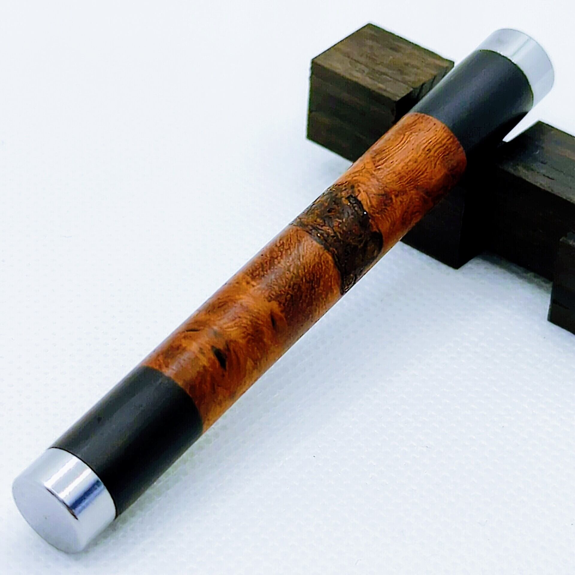 37黒柿墨流し　木製キャップ芯ケース　木目揃え　無塗装 37黒柿墨流し 木製キャップ芯ケース 木目揃え 無塗装