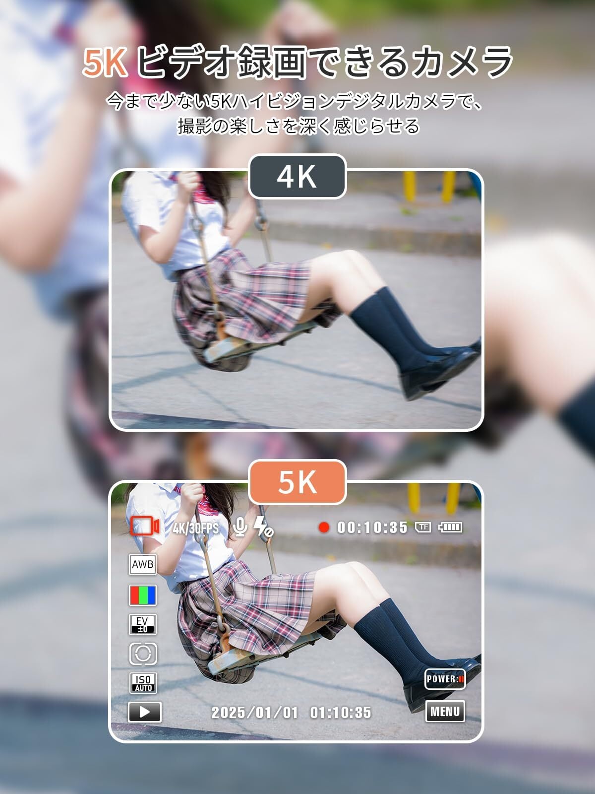 AiMike スマホに送れる デジタルカメラ 5K デジカメ WIFI転送機能 7200