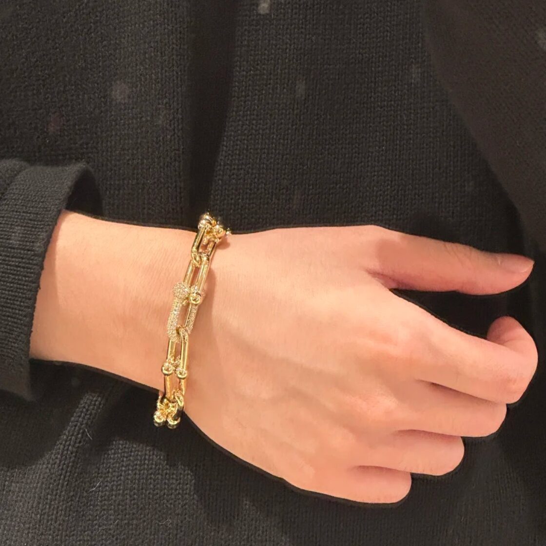 ハードウェアモチーフ パヴェクリスタルアレンジ ブレスレット 