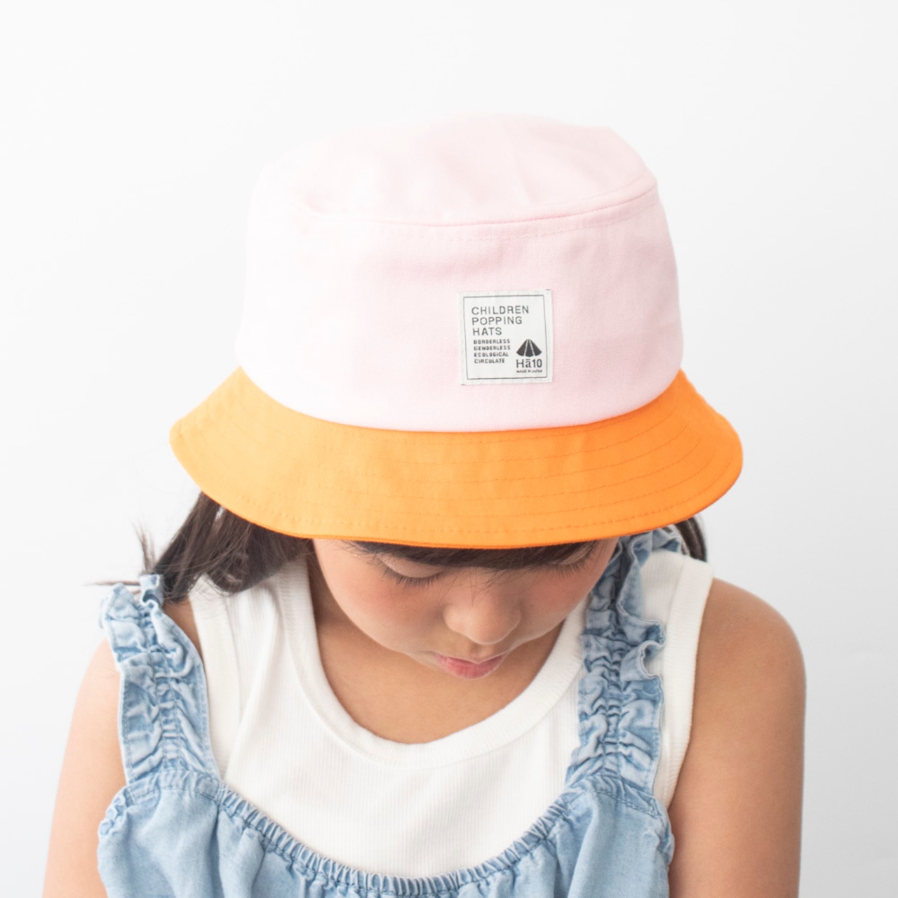 バケットハット【ピンク×オレンジ】54cm 全3色 推奨年齢4歳〜8歳