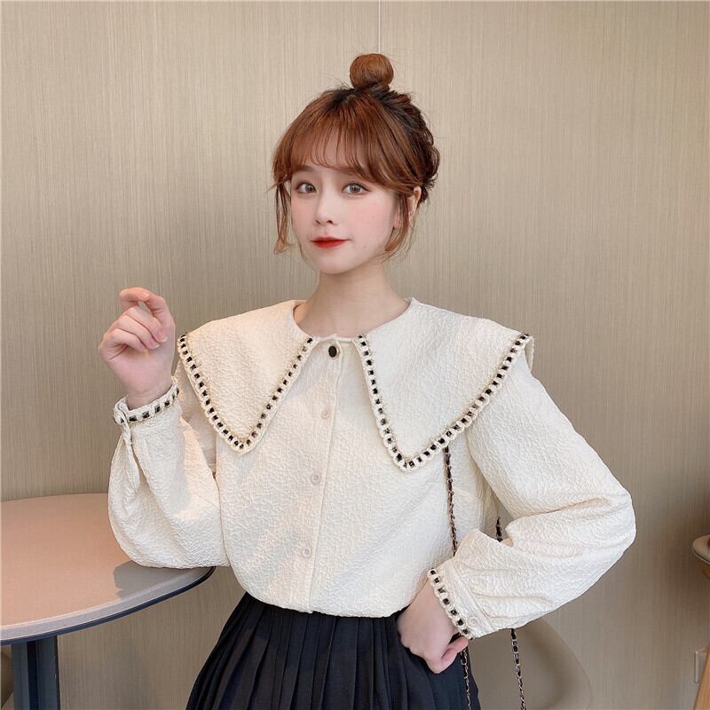 送料無料 大きめ襟が印象的 大きめ襟付きブラウス ガーリー カジュアル レイヤード 可愛い トップス Lamitte Deco トレンド 韓国ファッション ショップ Base店