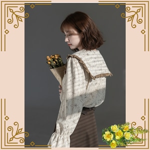 ♦クラシックリボン襟フリルデザインブラウス♦trnd036