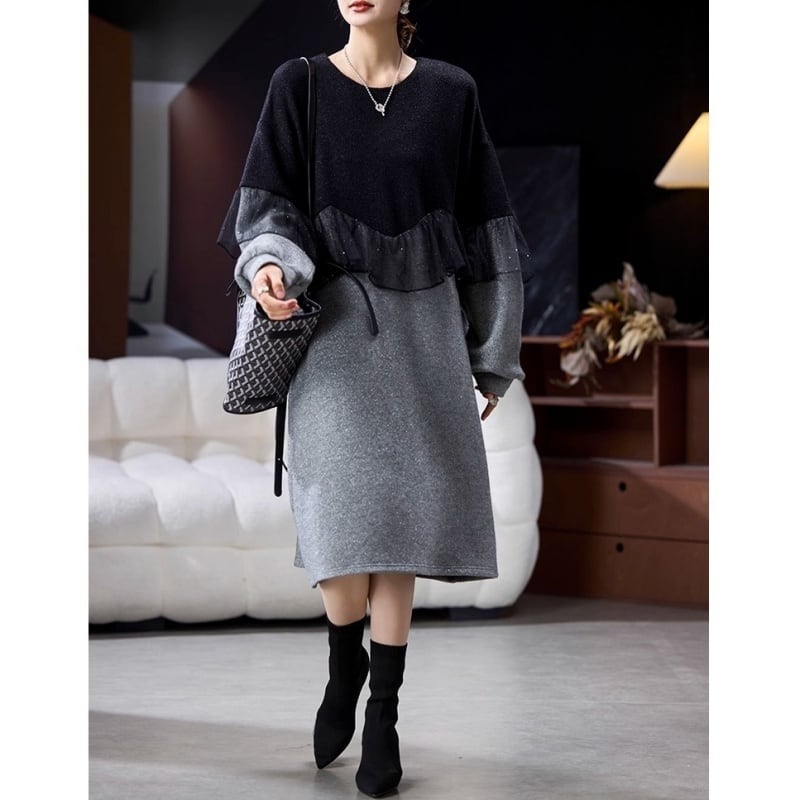 Ruffled lame knit dress B3653 | Mbeaute