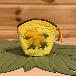 ハワイアンキルト ミニポーチ/コインケース イエローハイビスカス