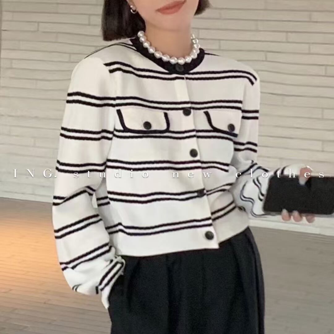 ポケットフラップ　ボーダーカーデ　AJ33172-605