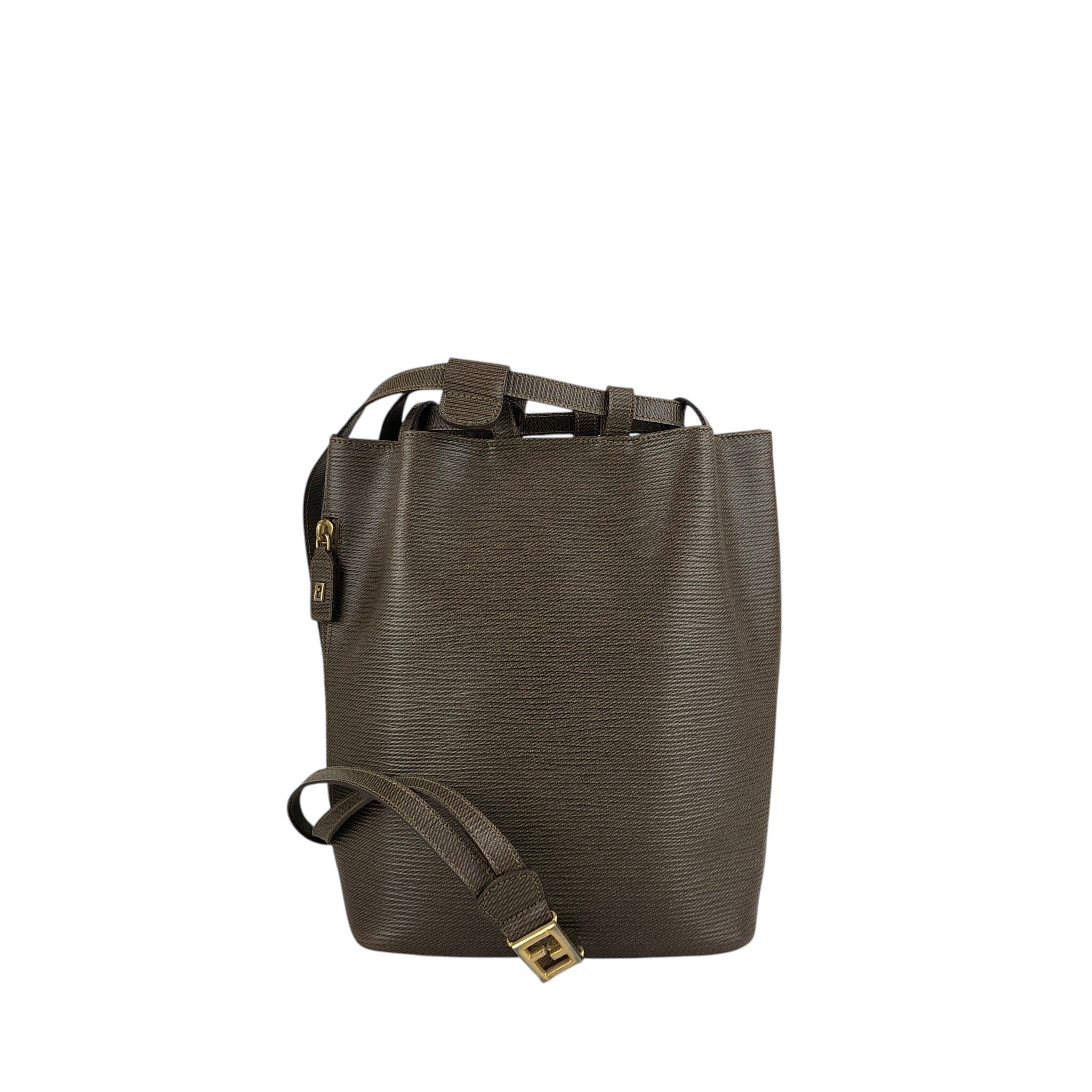 FENDI フェンディ ショルダーバッグ ブラウン FFロゴ レザー 巾着 2WAY