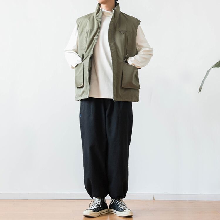 ★RETRO LARGE POCKET STAND COLLAR VEST　　　12308