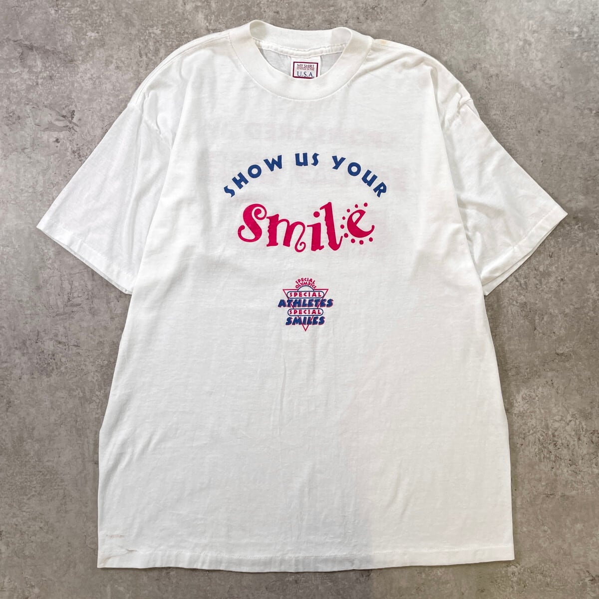 90年代 USA製 SHOW US YOUR SMILE プリントTシャツ メンズL相当 古着
