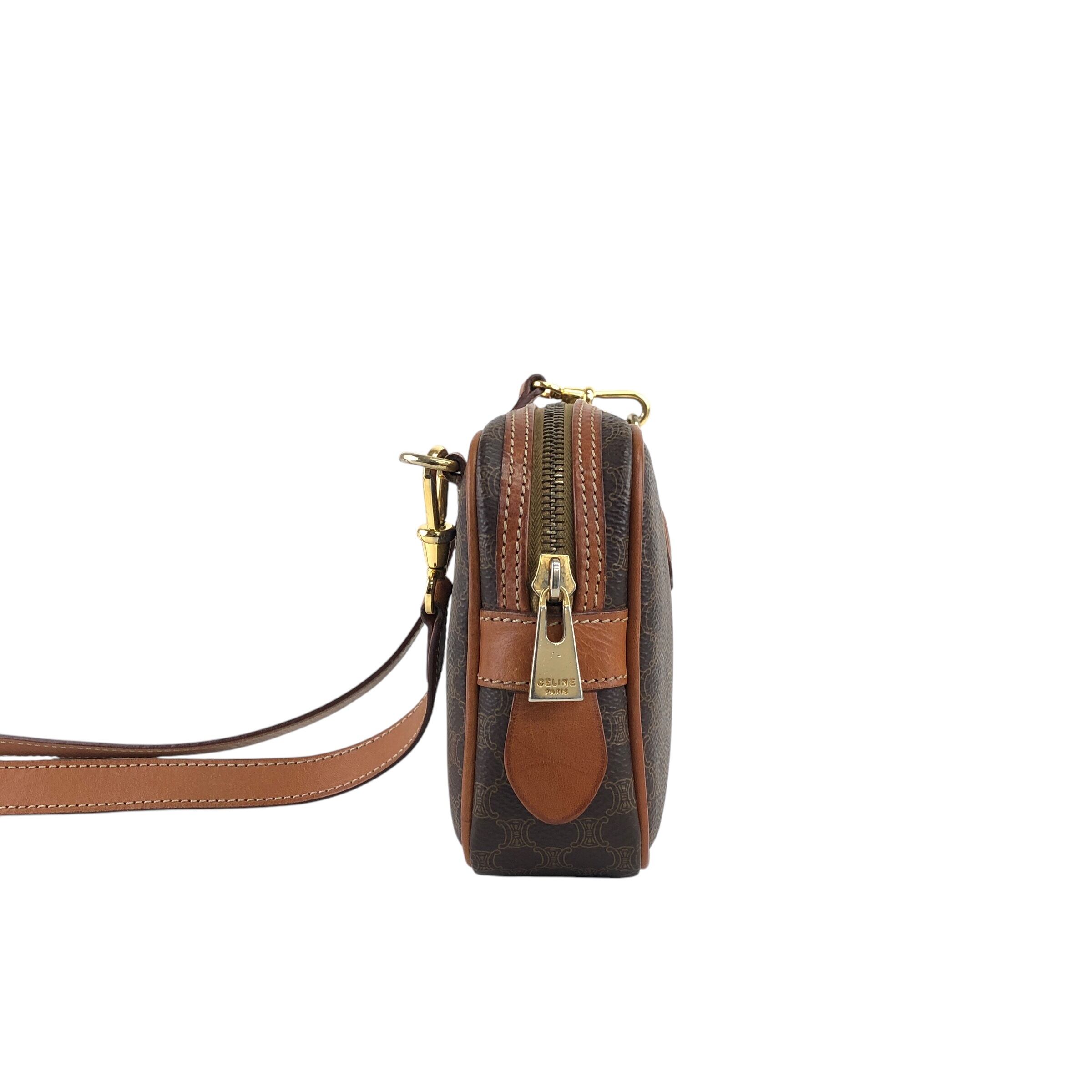 CELINE セリーヌ マカダム ショルダーバッグ ブラウン ブラゾン型押し