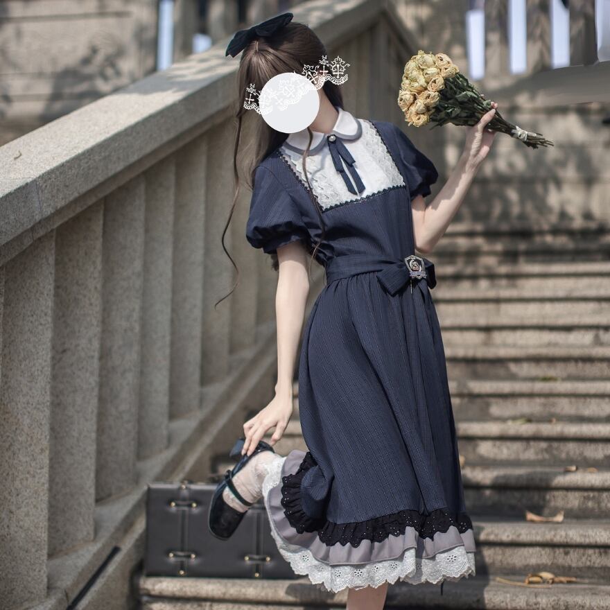 クラシカルロリィタ 夏ワンピ お嬢様風 フリル 制服 控えめ 普段着使い 可愛いファッション