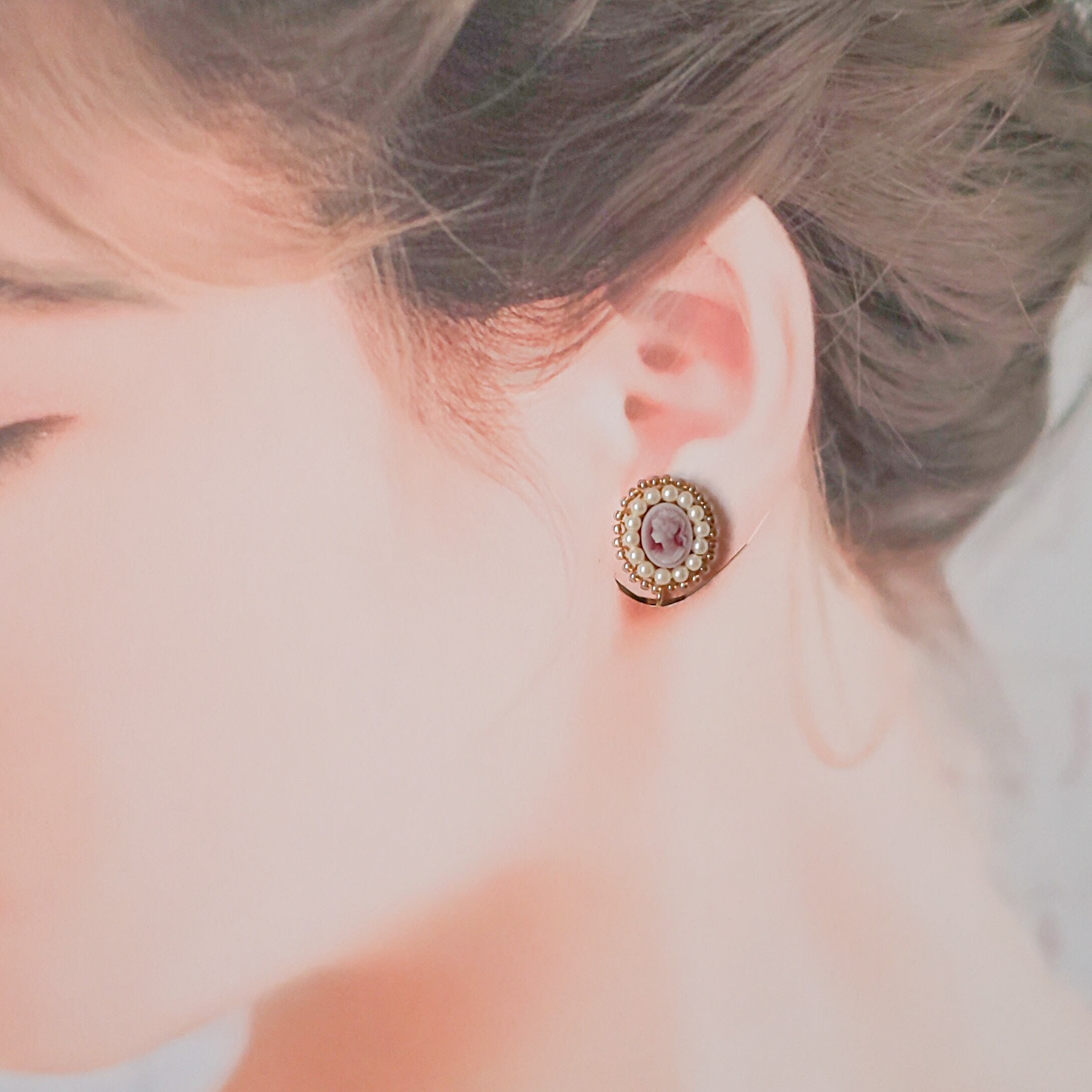 NO.28 ピアスイヤリングローズ手染めビーズ