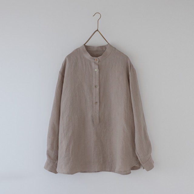 band collar half button shirt／light weight linen 〈peach brown 〉