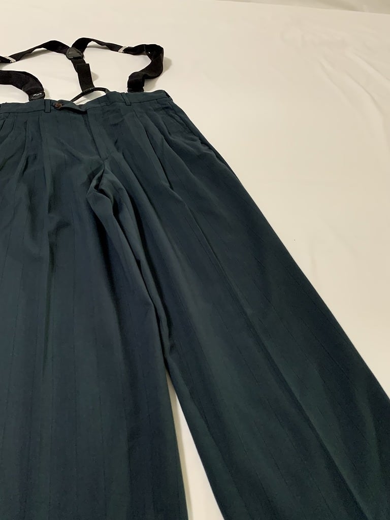 1980's Woven Stripe Pattern Suspender Slacks