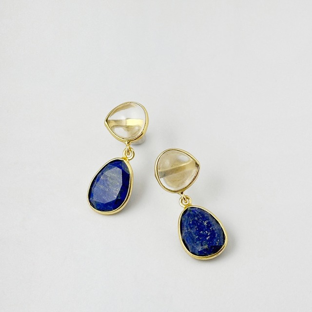 Gold Coating 2 ストーンピアス クリスタル and ラピスラズリ