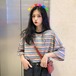 ✞ サマーラウンドネックセット カラーストライプシャツブラウスTシャツ 夏物 ✞ゴスロリ SM ミリ 甘ロリ クラロリ 和ロリ エレガント 黒ロリ 姫ロリ 華ロリ BB-BB4576454