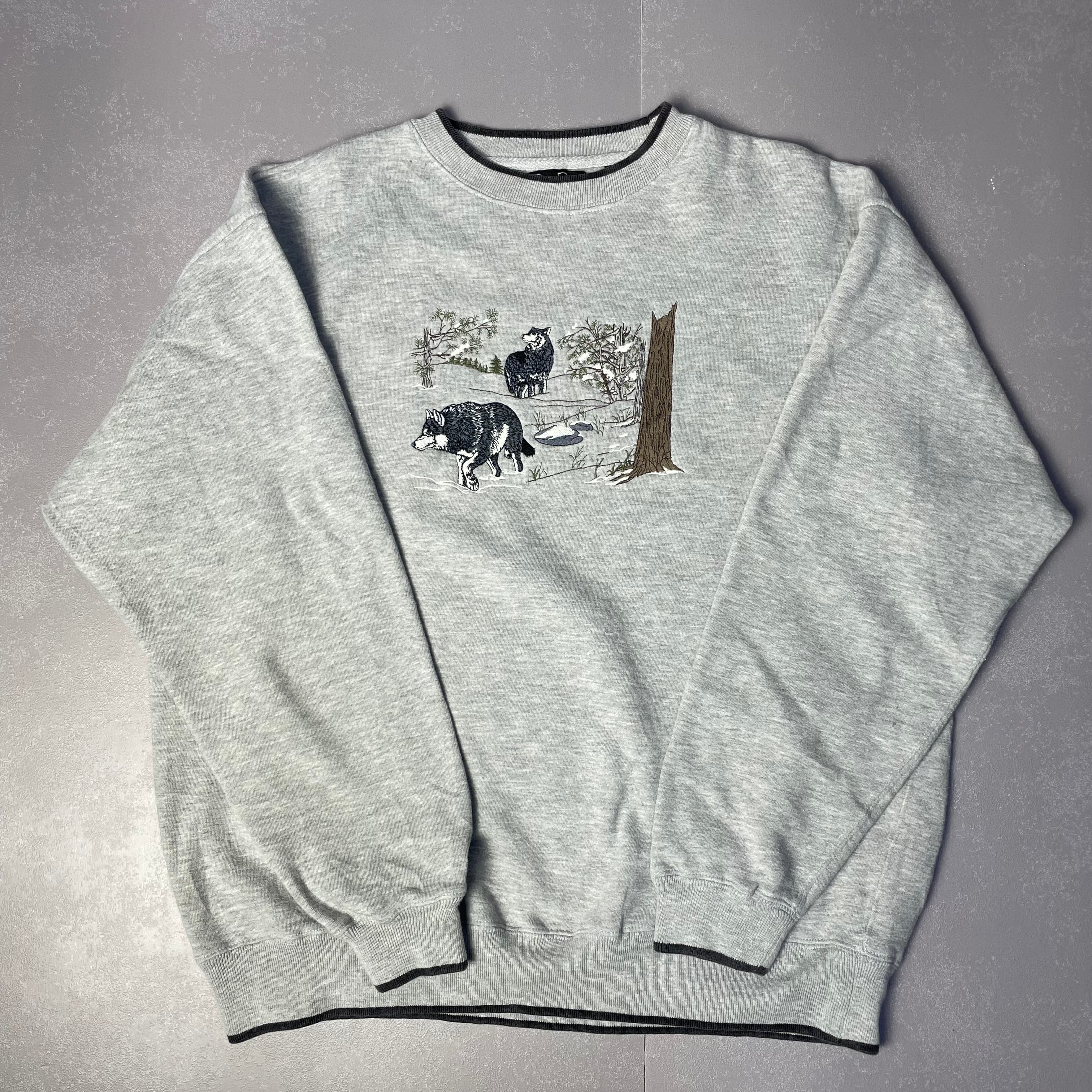 ビッグサイズ C&B アニマル 刺繍 スウェットシャツ メンズL相当 古着 ヴィンテージ ビンテージ トレーナー グレー【スウェット】