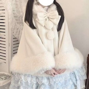 甘ロリ♡全2カラー ボンボン付き厚手ポンチョ jya32★ 甘ロリ♡全2カラー ボンボン付き厚手ポンチョ jya32★