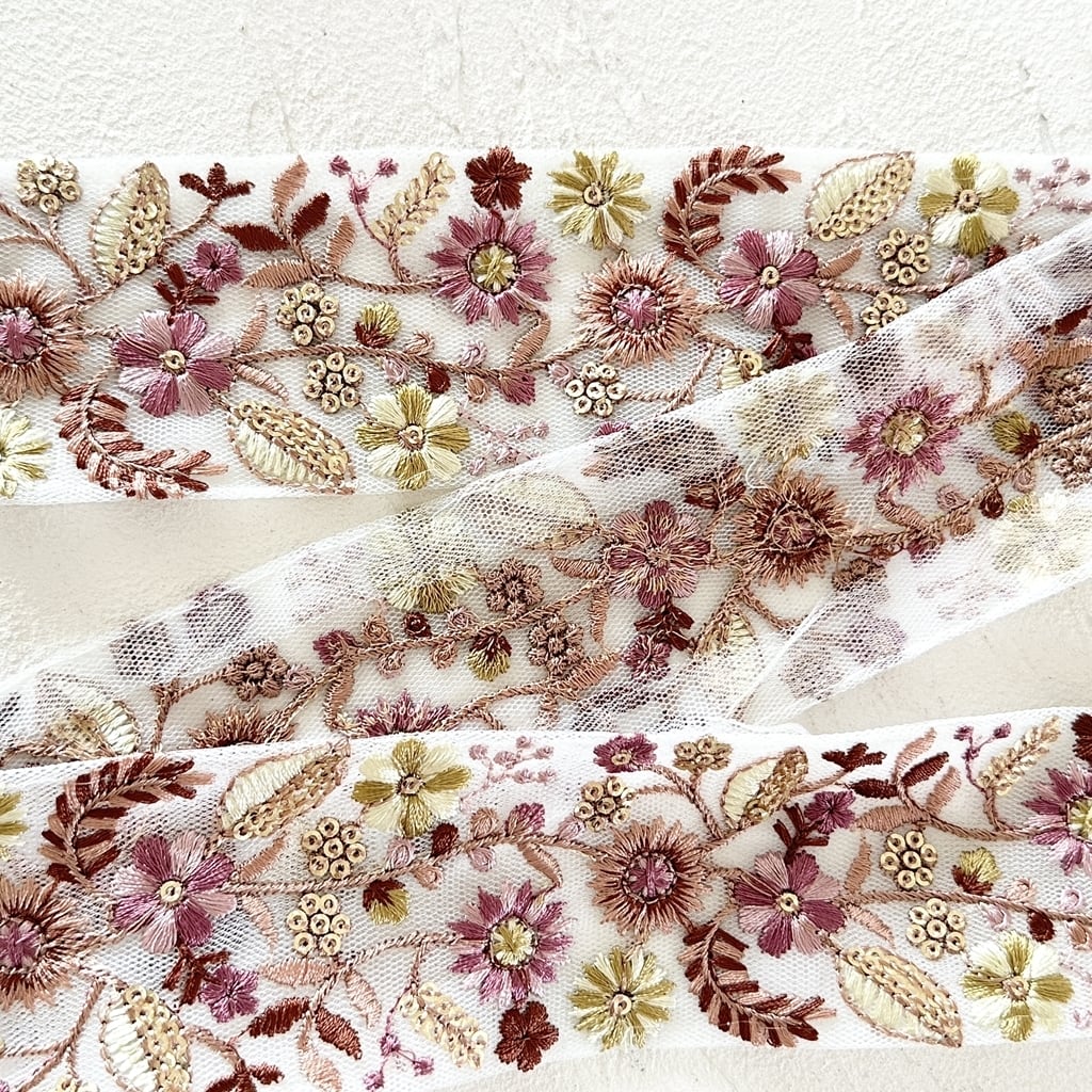 ミックスガーデン [グレープ]※すべて50cmカット済み インド刺繍リボン