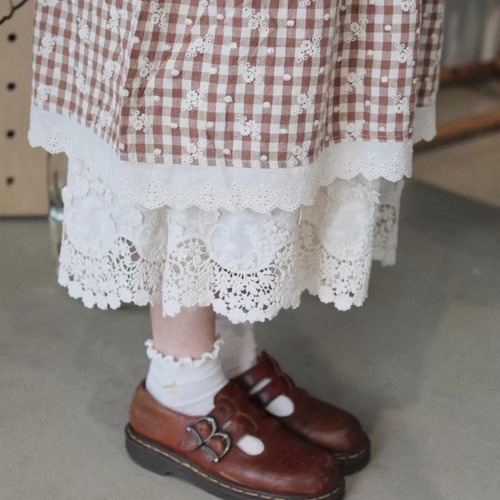 フラワー刺繍レース切替ペチスカート ・11957