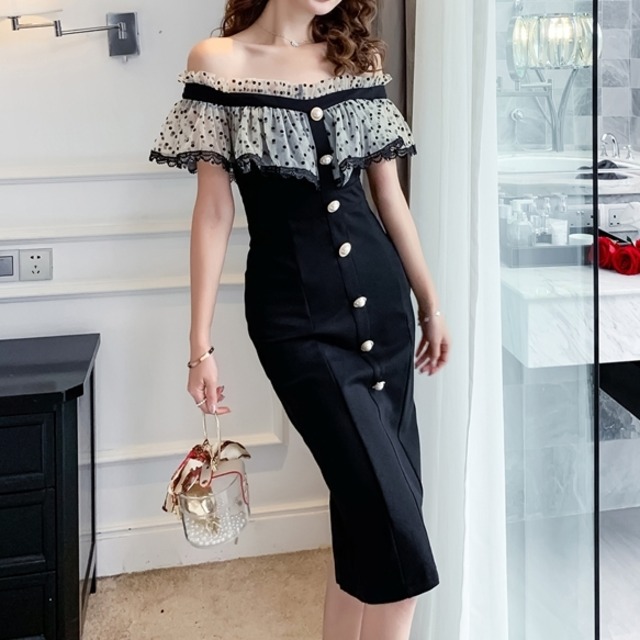 ワンピース レディース 春夏 秋冬 春 夏 秋 冬 黒 オフショルダーワンピース フリル タイトワンピース ミモレワンピース ドレス タイトワンピ タイトドレス ミモレワンピ パーティードレス ドット柄 韓国 デートコーデ お出かけ お呼ばれ ブラック 10代 代 30代 40代 C ワンピース レディース 春夏 秋冬 春 夏 秋 冬 黒 オフショルダーワンピース フリル タイトワンピース ミモレワンピース ドレス タイトワンピ タイトドレス ミモレワンピ パーティードレス ドット柄 韓国 デートコーデ お出かけ お呼ばれ ブラック 10代 代 30代 40代 C