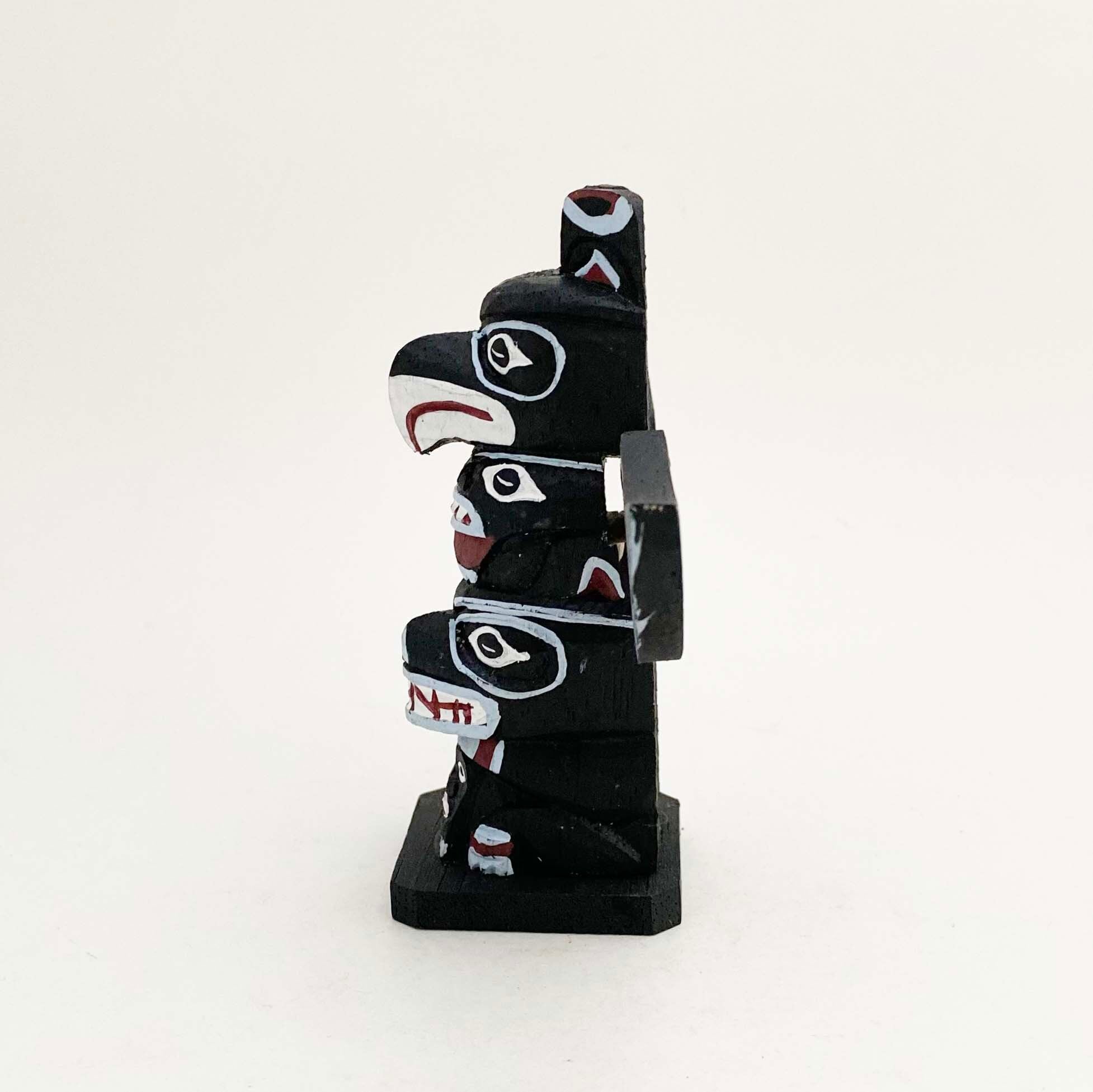 ヴィンテージ・トーテムポール（アラスカ先住民 / 木製ハンドペイント）12cm
