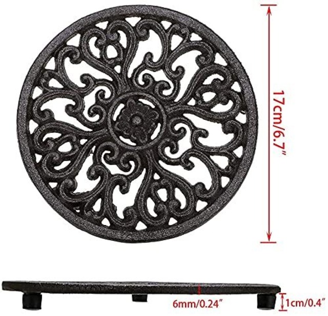鍋敷き 大きい 耐熱 釜敷き 鉄器瓶 調理器具 鉄瓶置き アンティーク風 鉄鋳物製 鉄製 17CM