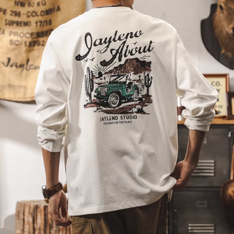 ルーズフィットのバックプリントロングスリーブTシャツ 4XLまで対応 A19051