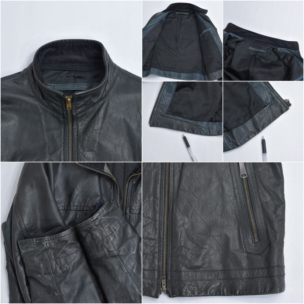 Used ブラックレザー シングルライダースジャケット 本革 タロン