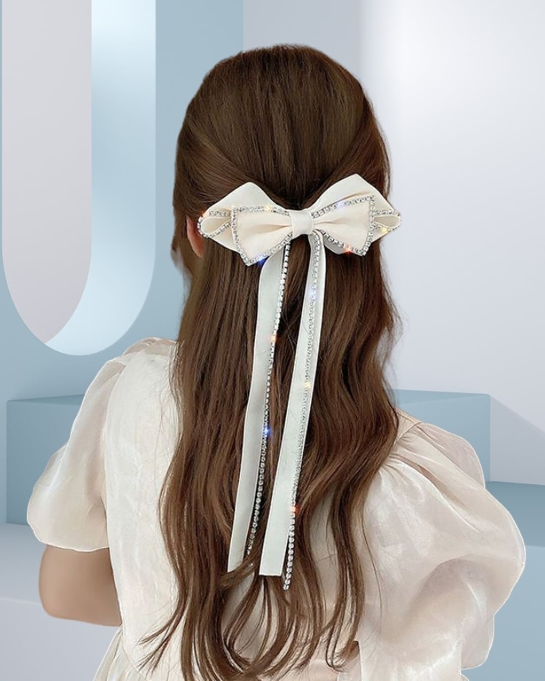 ラインストーンタッセルリボンヘアクリップ(3 colors) 24A10070