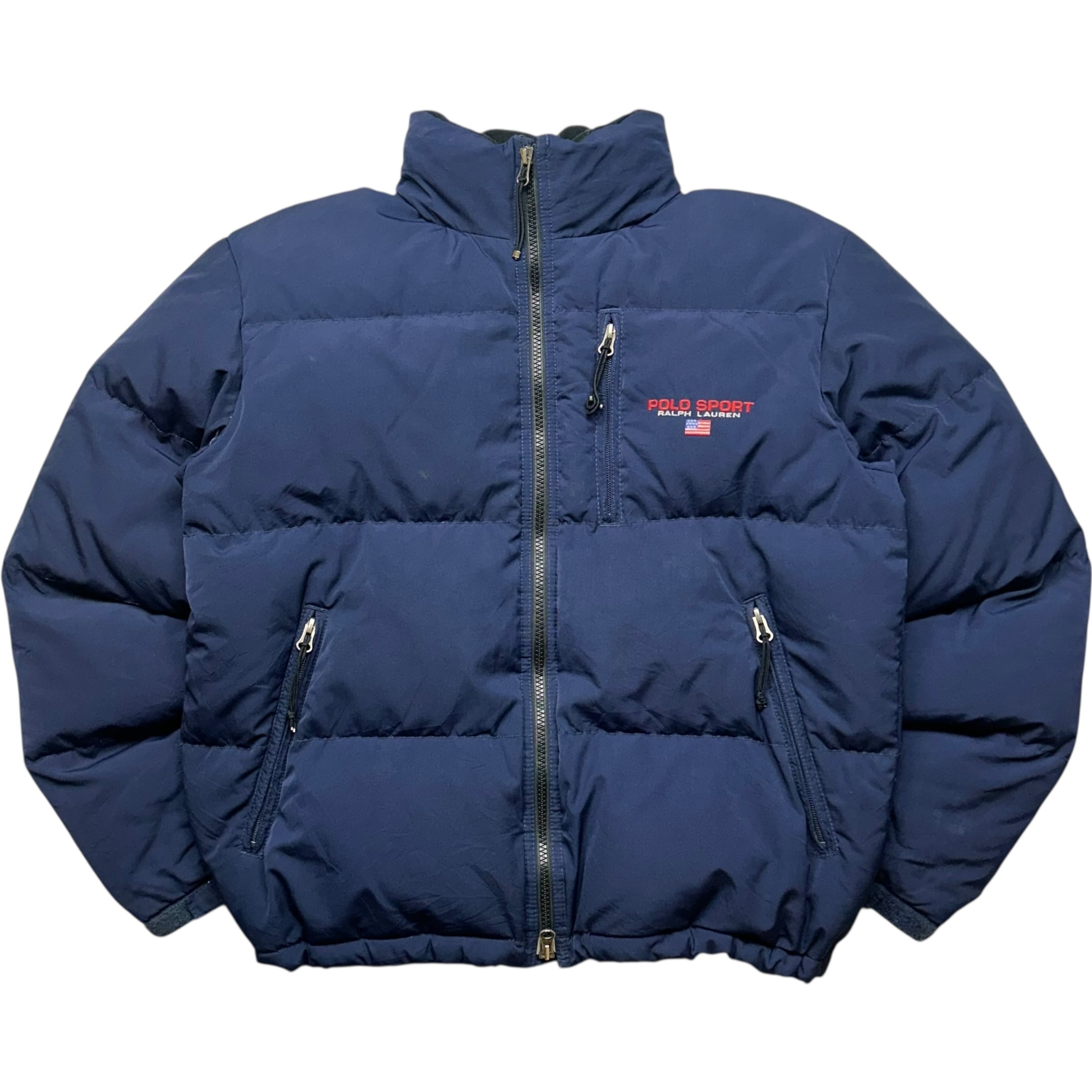 《S》POLO SPORT ポロ スポーツ ダウンジャケット 胸元 刺繍 裏地フリース ネイビー 90年代 vintage no.6469